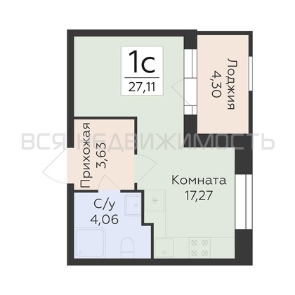 квартира-студия, 27,11кв.м. - изображение