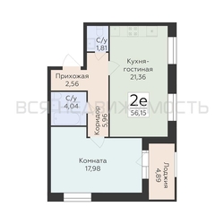 1-комнатная квартира, 56.15кв.м - изображение 1