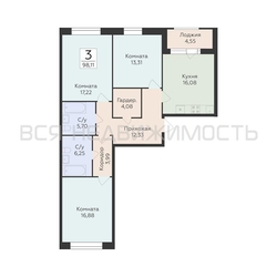 3-комнатная квартира, 98.11кв.м - изображение 1