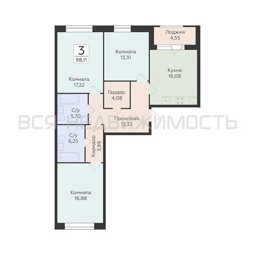 3-комнатная квартира, 98.11кв.м - изображение 0