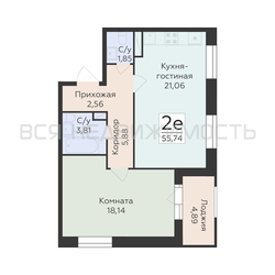 1-комнатная квартира, 55.74кв.м - изображение 1