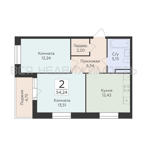 2-комнатная квартира, 54.24кв.м - изображение 0