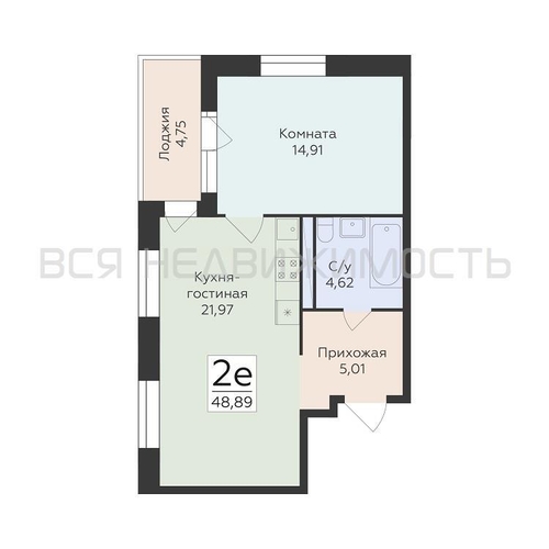 1-комнатная квартира, 48.89кв.м - изображение 0