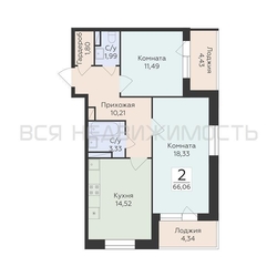 2-комнатная квартира, 66.06кв.м - изображение 1