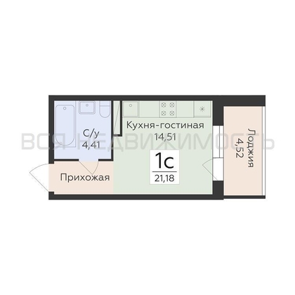 квартира-студия, 21,18кв.м. - изображение