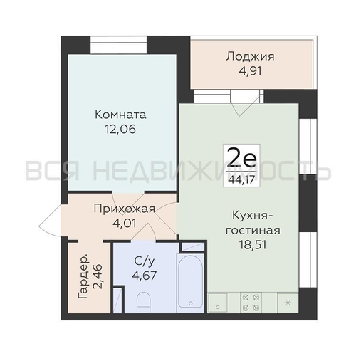 1-комнатная квартира, 44.17кв.м - изображение 0