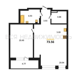 1-комнатная квартира, 73.56кв.м - изображение 1