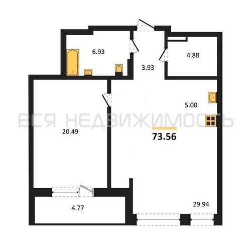 1-комнатная квартира, 73.56кв.м - изображение 0