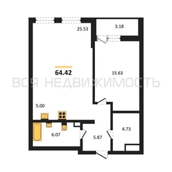 1-комнатная квартира, 64.42кв.м - изображение 1