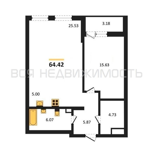 1-комнатная квартира, 64.42кв.м - изображение 0