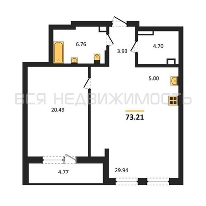 1-комнатная квартира, 73.21кв.м - изображение