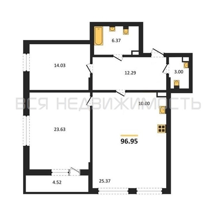 2-комнатная квартира, 96.95кв.м - изображение