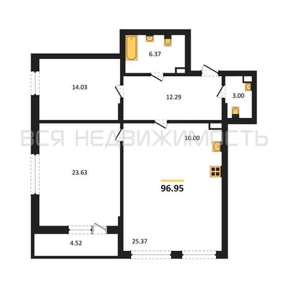 2-комнатная квартира, 96.95кв.м - изображение