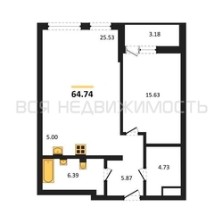 1-комнатная квартира, 64.74кв.м - изображение 1
