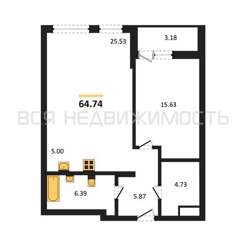 1-комнатная квартира, 64.74кв.м - изображение 0