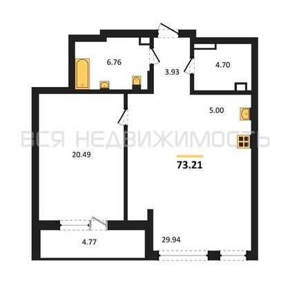 1-комнатная квартира, 73.21кв.м - изображение