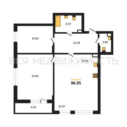 2-комнатная квартира, 96.95кв.м - изображение