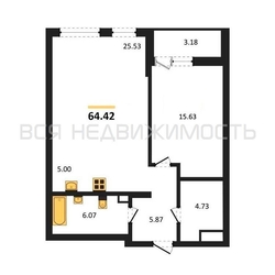 1-комнатная квартира, 64.42кв.м - изображение 1