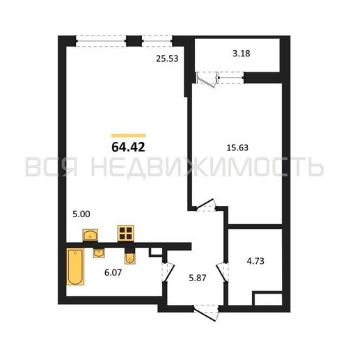 1-комнатная квартира, 64.42кв.м - изображение 0