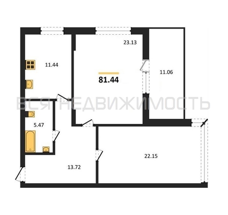 2-комнатная квартира, 81.44кв.м - изображение