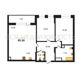 2-комнатная квартира, 85.56кв.м - изображение 1