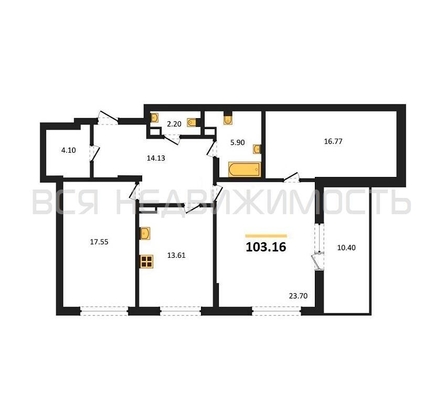 3-комнатная квартира, 103.16кв.м - изображение