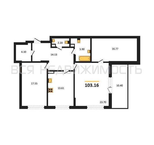 3-комнатная квартира, 103.16кв.м - изображение 0