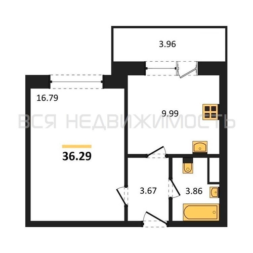 1-комнатная квартира, 36.29кв.м - изображение 1