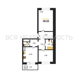 2-комнатная квартира, 58.02кв.м 2-комнатная квартира, 58.02кв.м - изображение 1