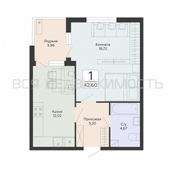 1-комнатная квартира, 42.6кв.м - изображение 1