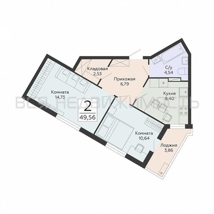 2-комнатная квартира, 49.56кв.м - изображение