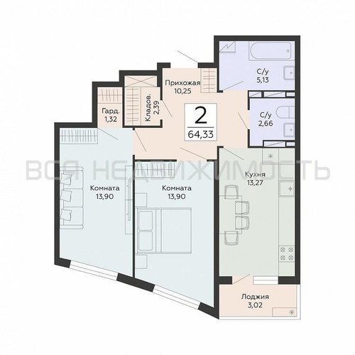 2-комнатная квартира, 64.33кв.м - изображение 0