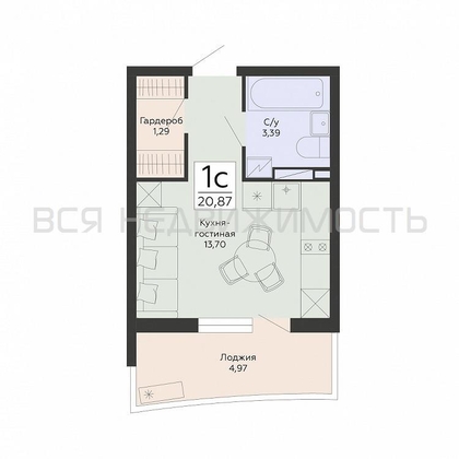 квартира-студия, 20,87кв.м. - изображение
