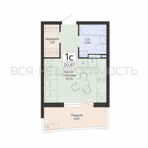 квартира-студия, 20,87кв.м. - изображение 0