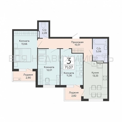 3-комнатная квартира, 71.07кв.м - изображение 1