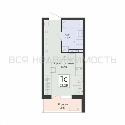 квартира-студия, 21,29кв.м. - изображение