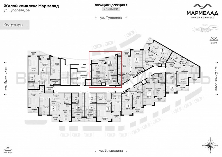 1-комнатная квартира, 44.08кв.м - изображение 1