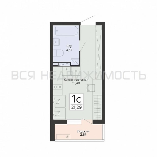 квартира-студия, 21,29кв.м. - изображение 0