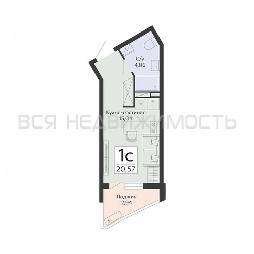 квартира-студия, 20,57кв.м. - изображение 0