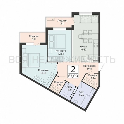 2-комнатная квартира, 67кв.м - изображение