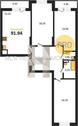 3-комнатная квартира, 91.94кв.м - изображение