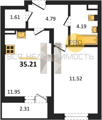 1-комнатная квартира, 35.21кв.м - изображение 0