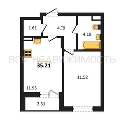 1-комнатная квартира, 35.21кв.м 1-комнатная квартира, 35.21кв.м - изображение 1