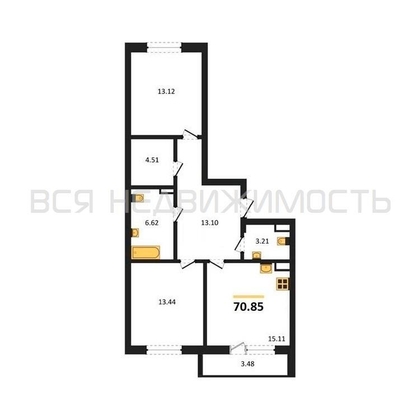 2-комнатная квартира, 70.85кв.м - изображение