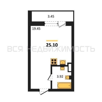 квартира-студия, 25,1кв.м. - изображение