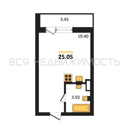 квартира-студия, 25,05кв.м. - изображение