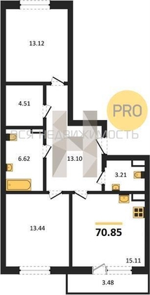 2-комнатная квартира, 70.85кв.м - изображение