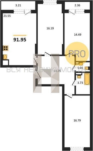 3-комнатная квартира, 91.95кв.м - изображение 0