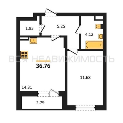 1-комнатная квартира, 36.76кв.м - изображение