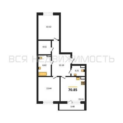 2-комнатная квартира, 70.85кв.м - изображение